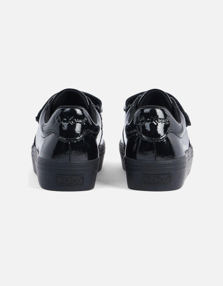 Girls Tovni Stack Lo Vel Patent Leather School Shoe - Black
