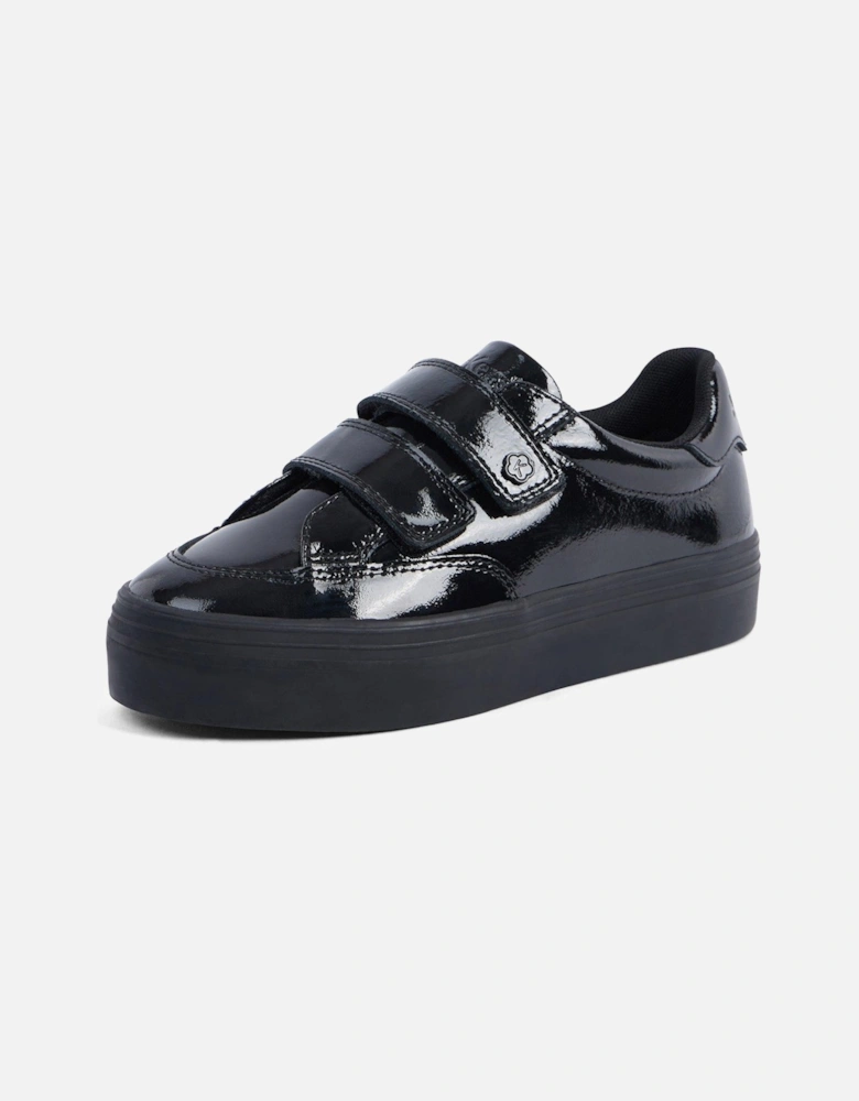 Girls Tovni Stack Lo Vel Patent Leather School Shoe - Black