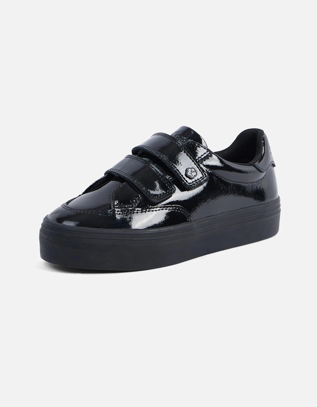 Girls Tovni Stack Lo Vel Patent Leather School Shoe - Black