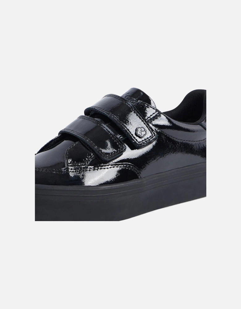 Girls Tovni Stack Lo Vel Patent Leather School Shoe - Black