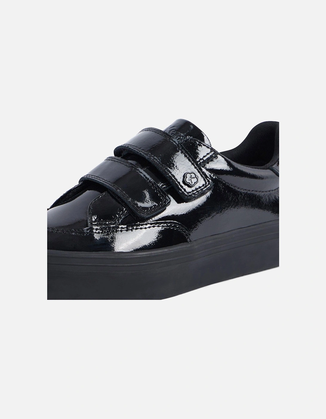 Girls Tovni Stack Lo Vel Patent Leather School Shoe - Black