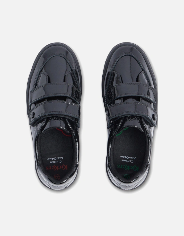 Girls Tovni Stack Lo Vel Patent Leather School Shoe - Black