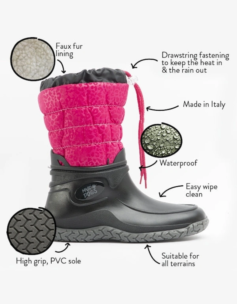 NORDIC Womens Boots Black/Pink Leopard