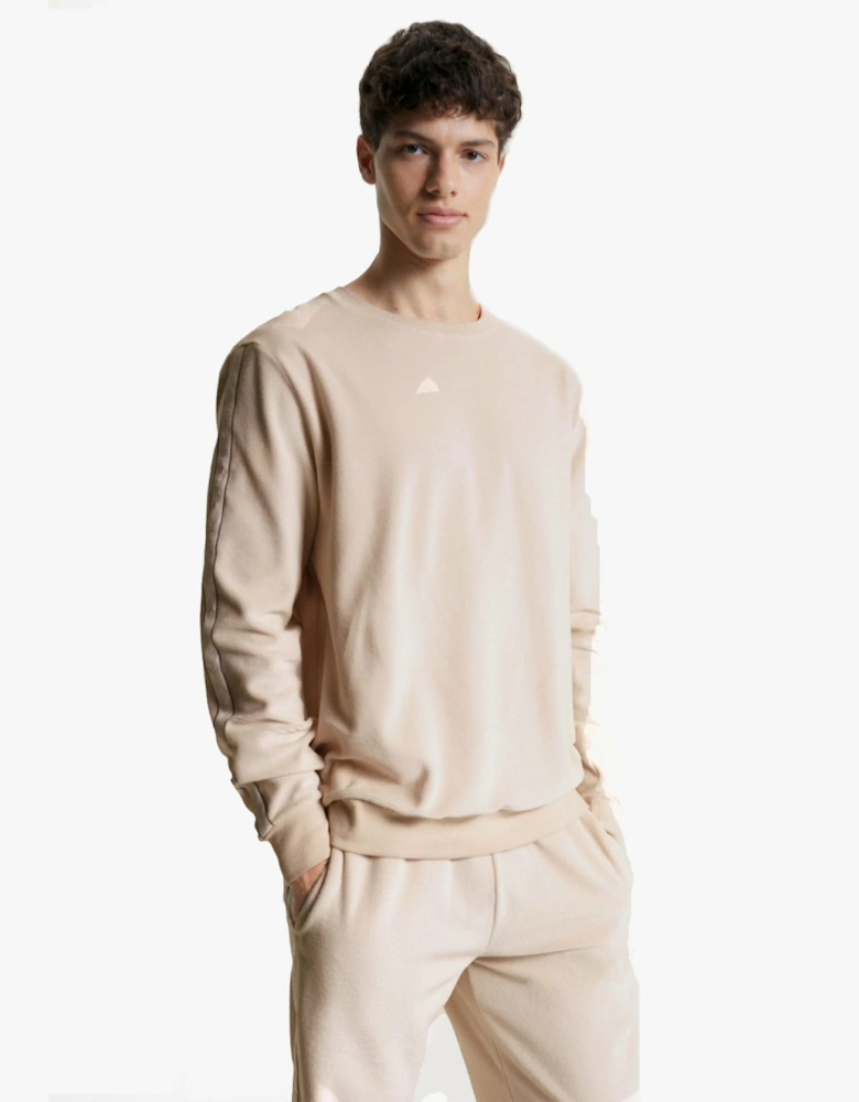 TH ESTABLISHED Mens Velour Lounge Sweatshirt Cashmere Creme