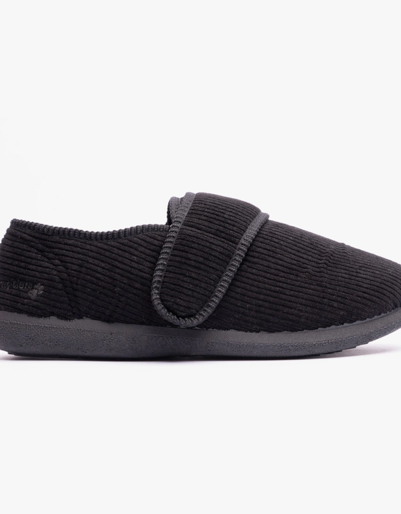 OLIVER Mens Touch Fasten Full Slippers Black