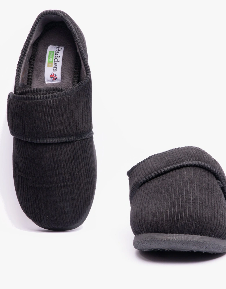 OLIVER Mens Touch Fasten Full Slippers Black