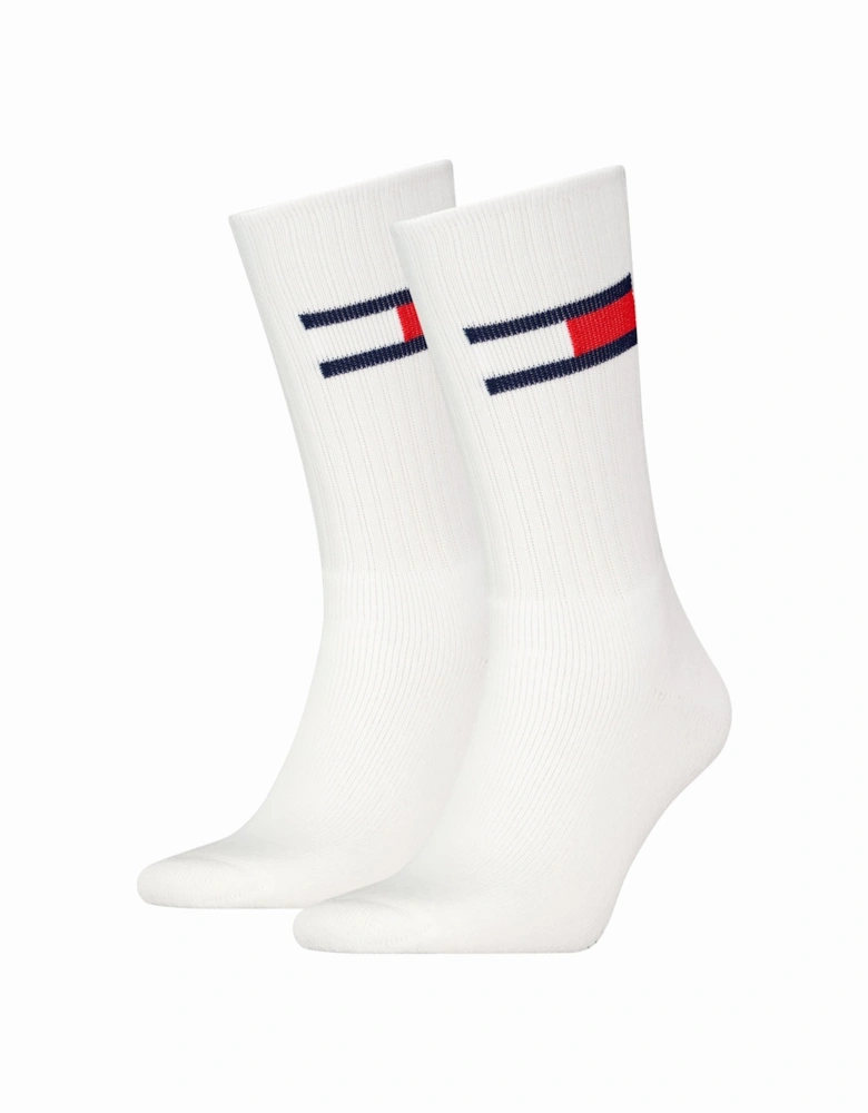 2 Pack Trainer Flag Mens Crew Socks White