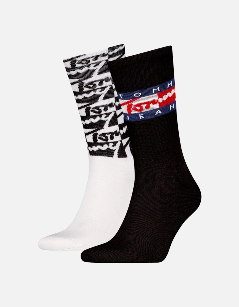 2 Pack Trainer Graffiti Mens Crew Socks Black