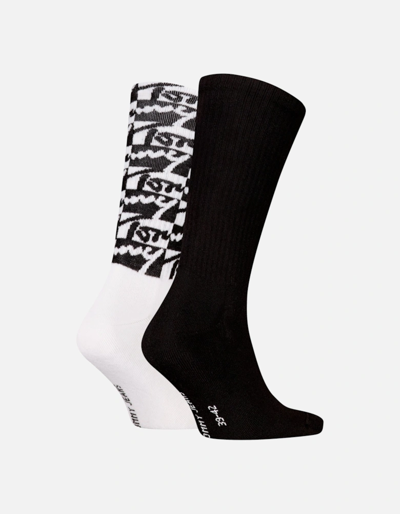 2 Pack Trainer Graffiti Mens Crew Socks Black