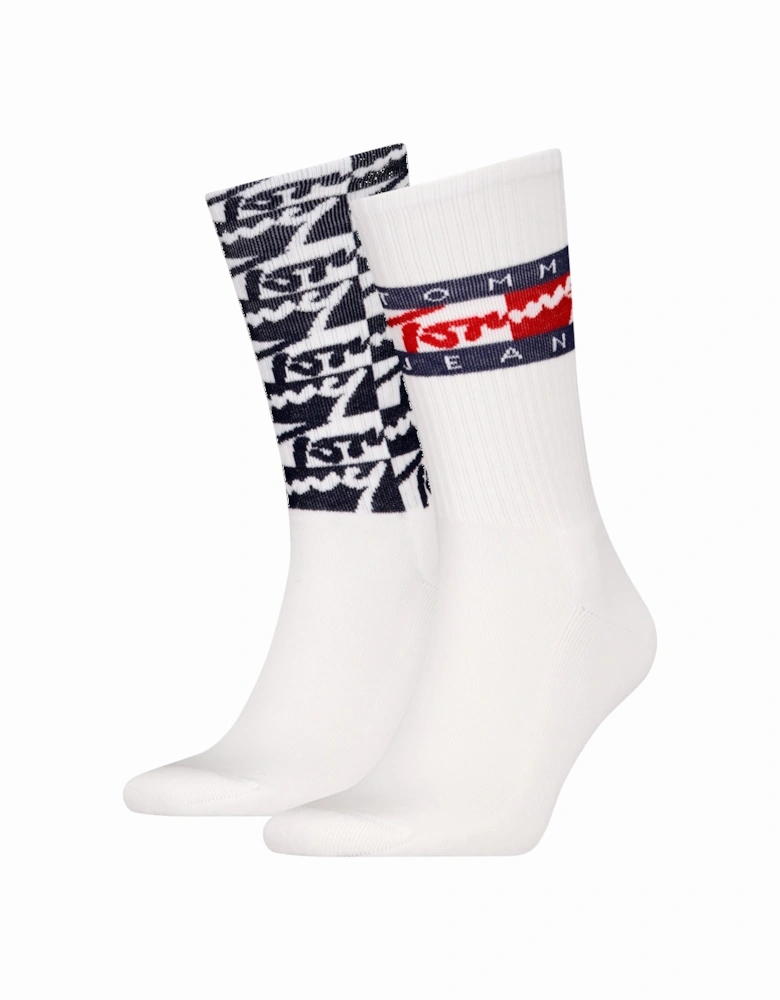 2 Pack Trainer Graffiti Mens Crew Socks White