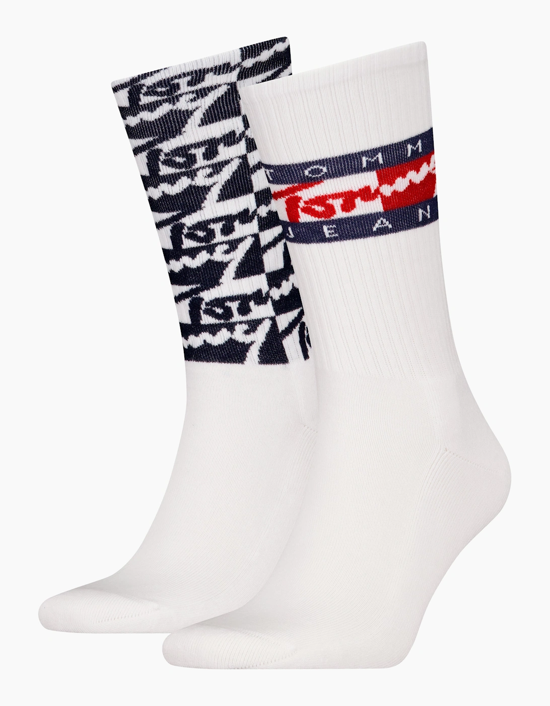 Men's Tommy Hilfiger 2 Pack Trainer Graffiti Mens Crew Socks White - Size: 6/6.5/7/8/7.5