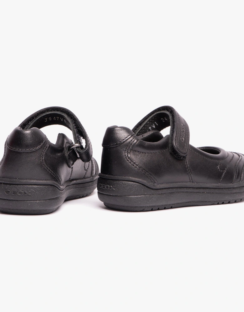 HADRIEL I Girls Leather Touch Fasten School Shoes Black