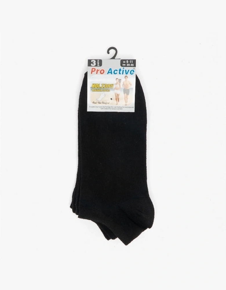 Mens 3 Pack Of Trainer Socks Black: One Size