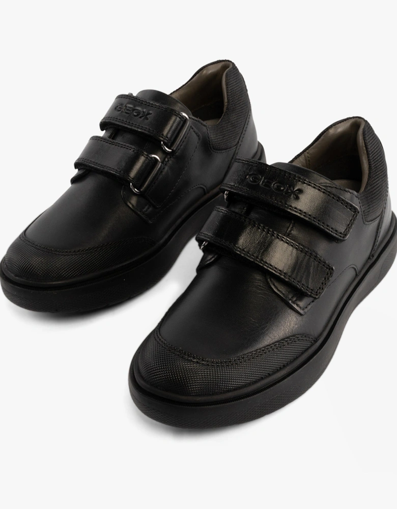 J RIDDOCK Boys Leather Touch Fasten School Shoes Black