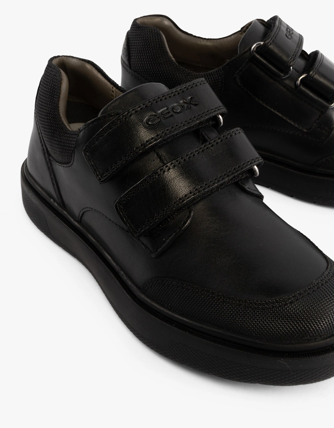 J RIDDOCK Boys Leather Touch Fasten School Shoes Black