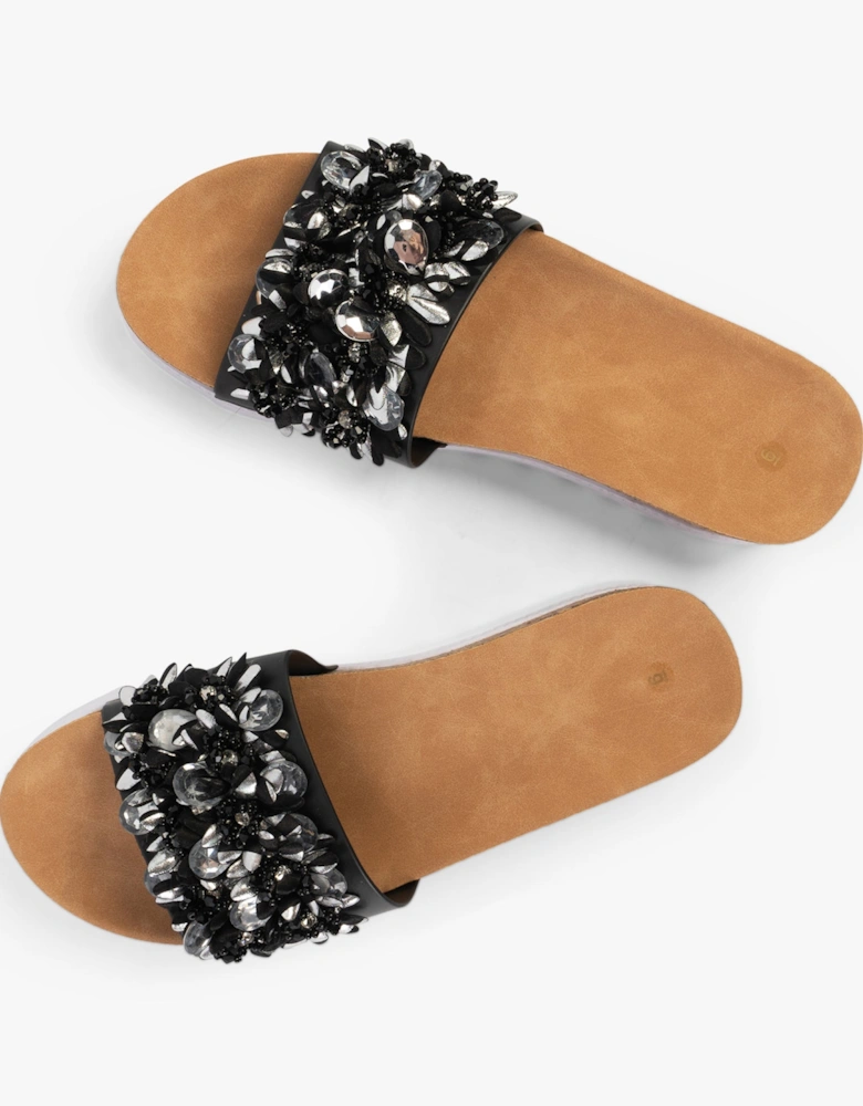 GLITZY Womens Slides Black