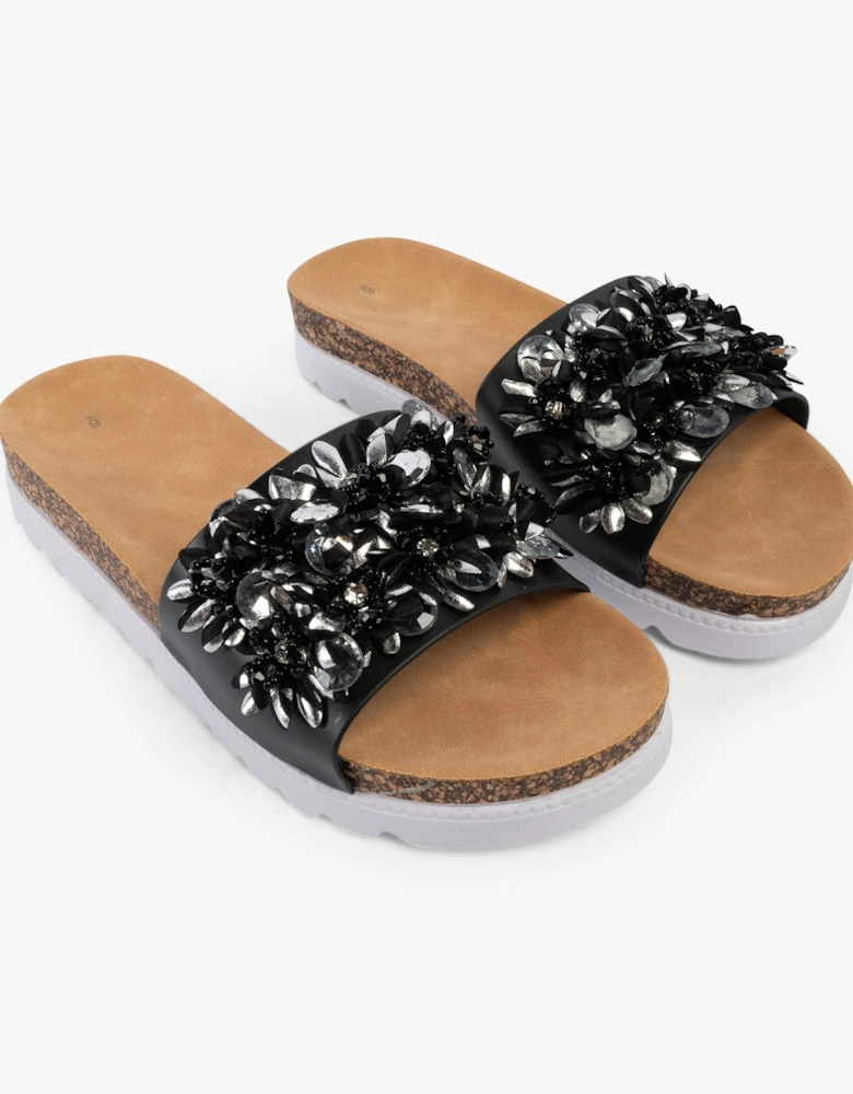 GLITZY Womens Slides Black