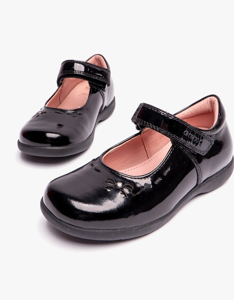 NAIMARA G A Girls Leather Touch Fasten School Shoes Patent Black