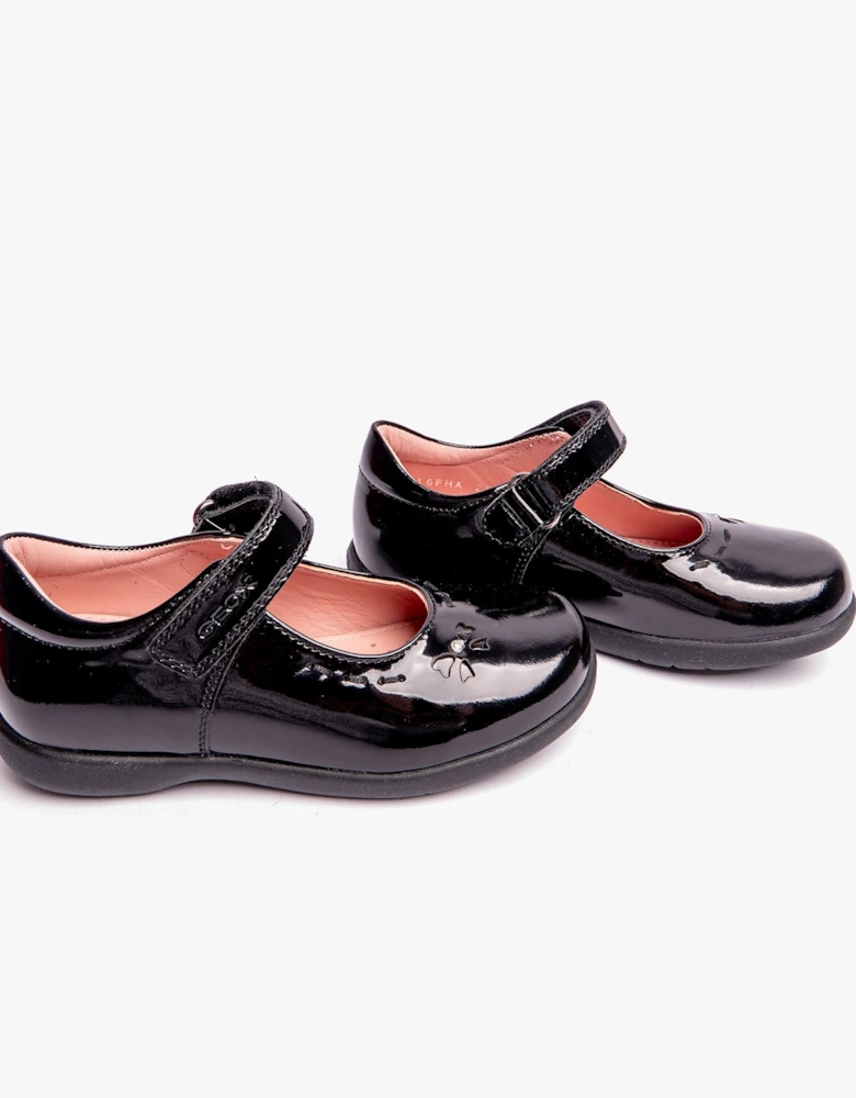 NAIMARA G A Girls Leather Touch Fasten School Shoes Patent Black