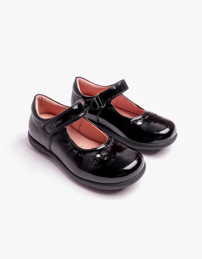 NAIMARA G A Girls Leather Touch Fasten School Shoes Patent Black