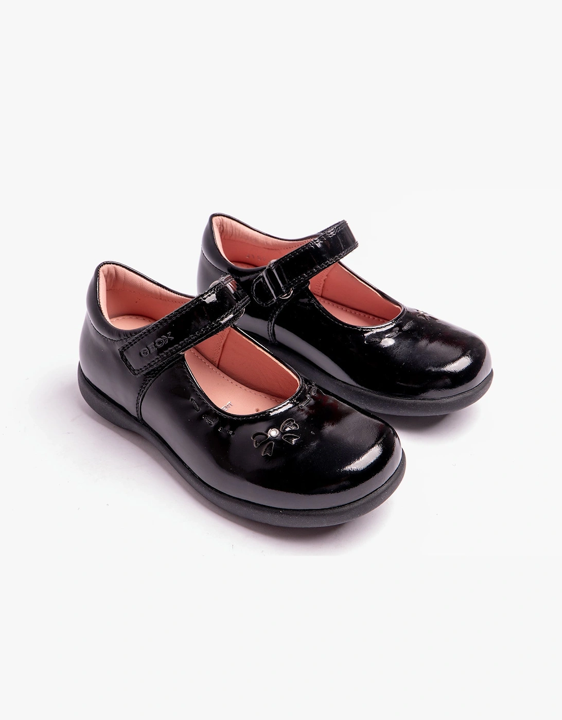 NAIMARA G A Girls Leather Touch Fasten School Shoes Patent Black