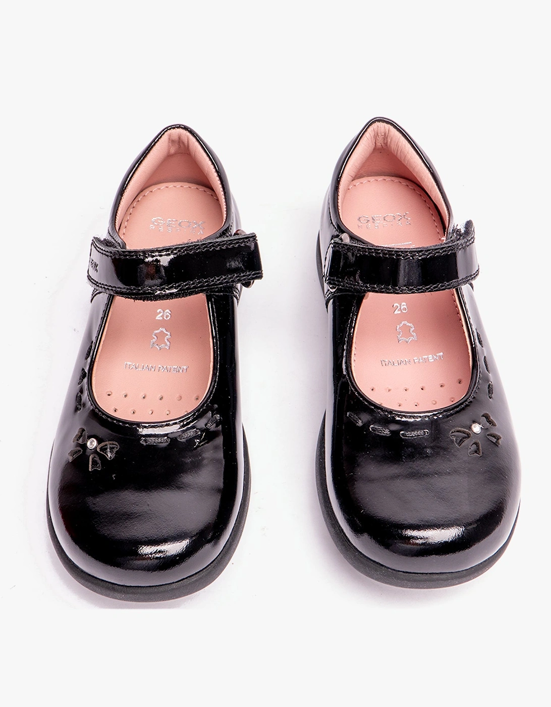 NAIMARA G A Girls Leather Touch Fasten School Shoes Patent Black