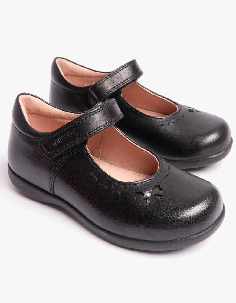 NAIMARA G A Girls Leather Touch Fasten School Shoes Black