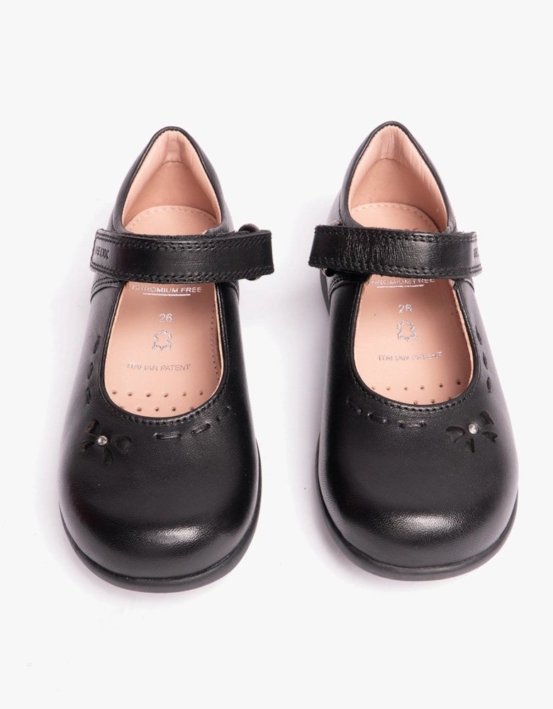 NAIMARA G A Girls Leather Touch Fasten School Shoes Black