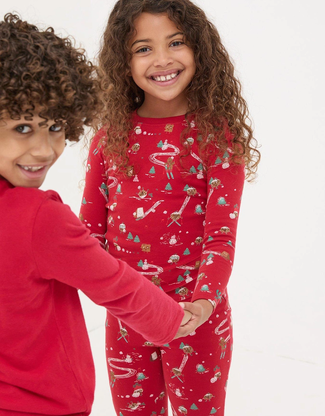 Girls Family Print Snug Pyjama Set - Red