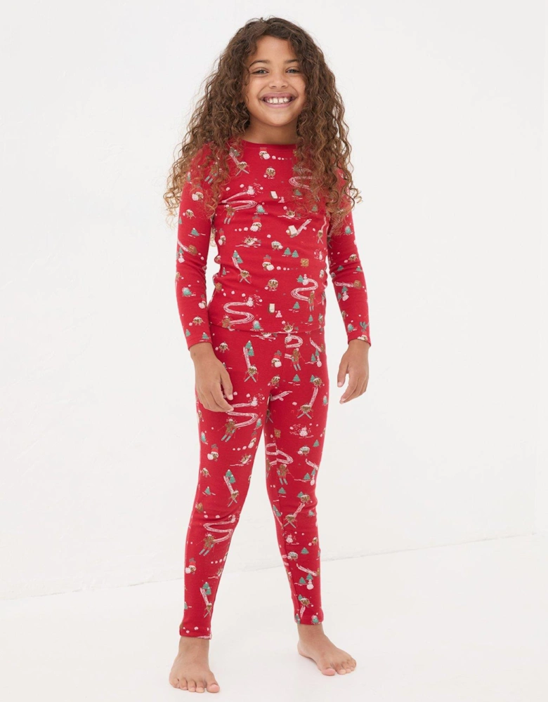 Girls Family Print Snug Pyjama Set - Red