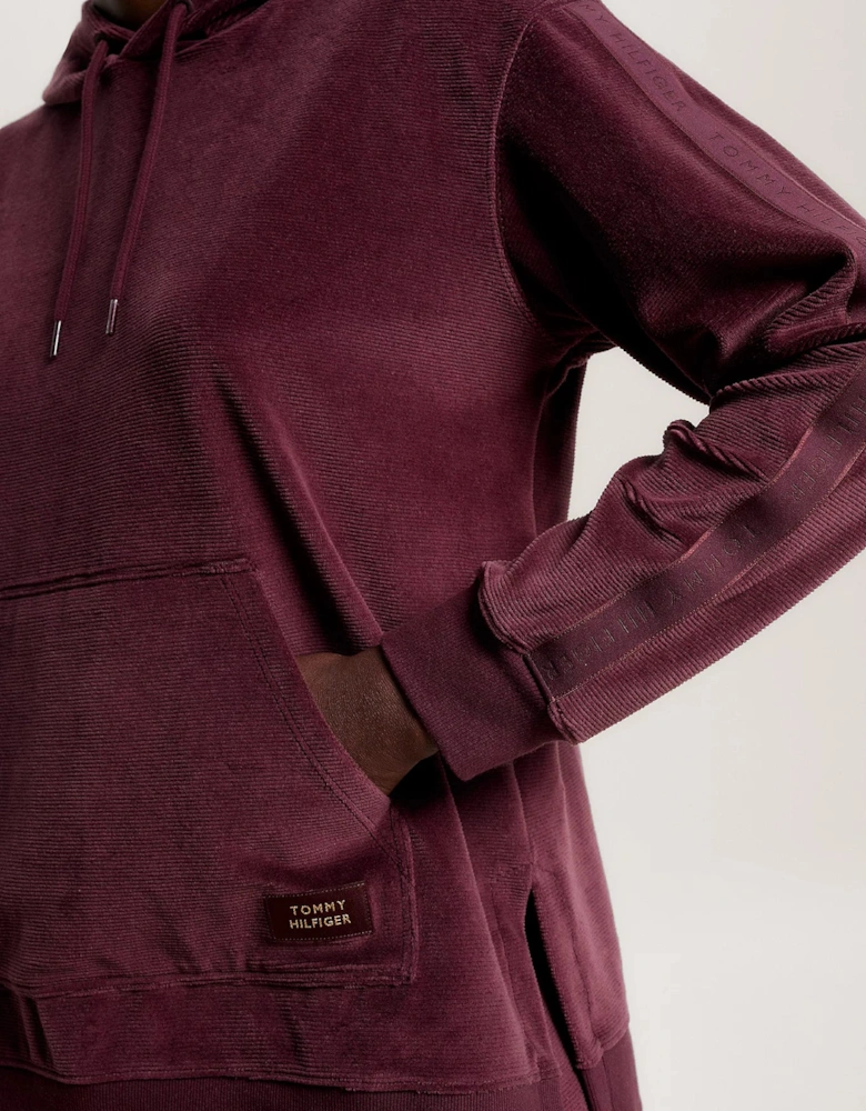 LONG HOODIE VELOUR Womens Hoodie Deep Burgundy