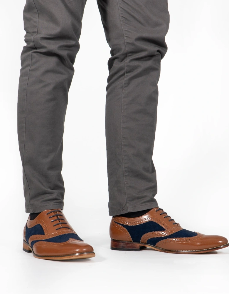 DAVID Mens Two Tone Brogues Tan/Navy