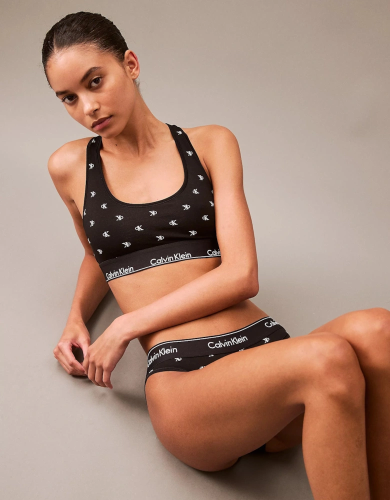 MODERN COTTON Womens Unlined Bralette Black Diamond Logo Print