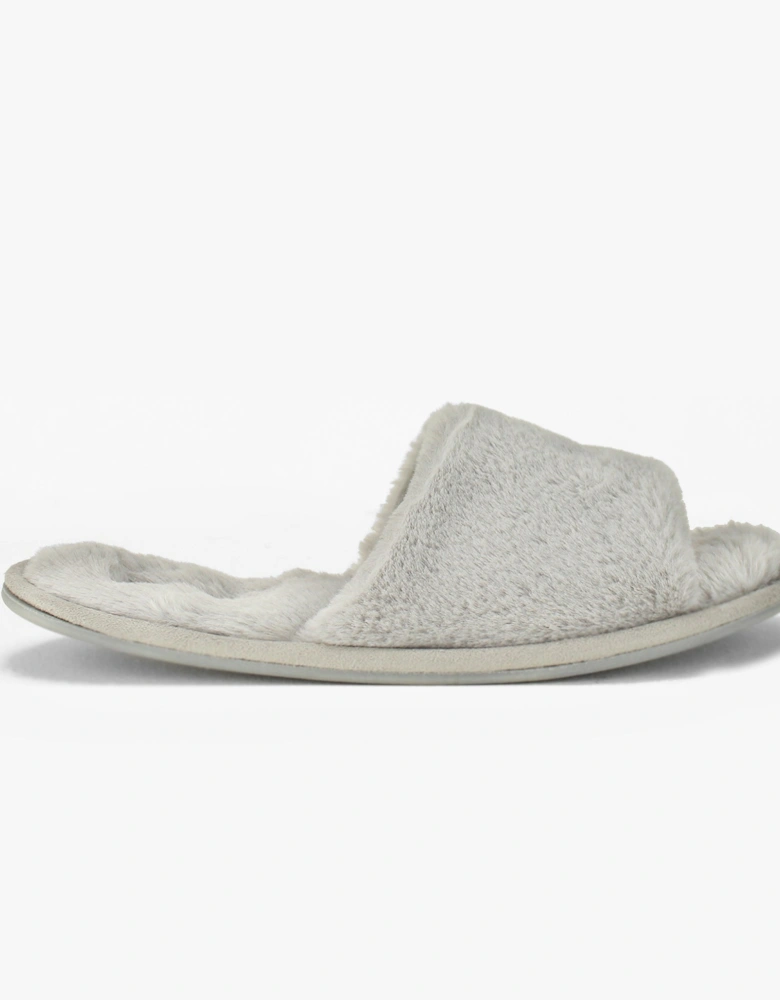 SARA Womens Fluffy Mule Slippers Grey