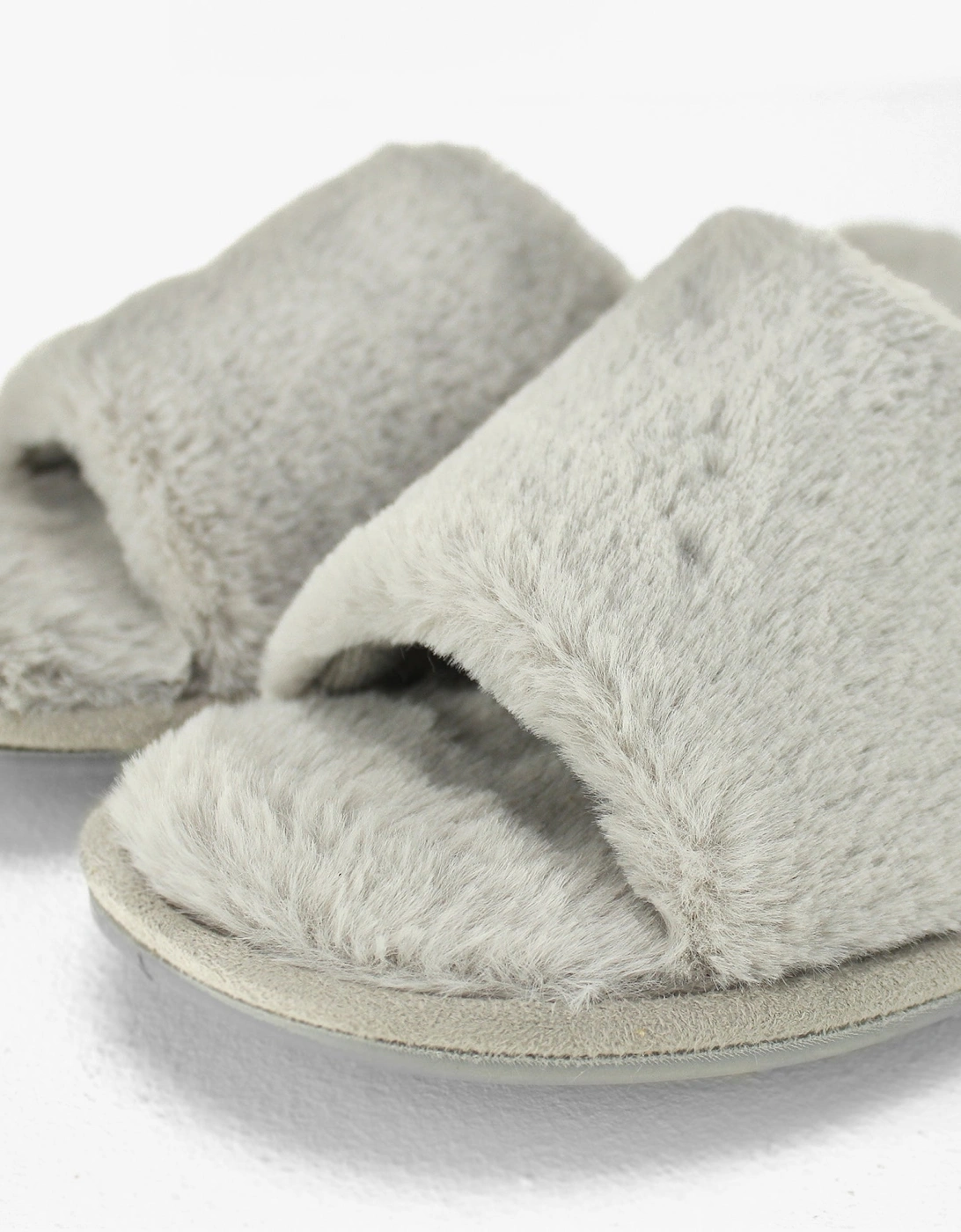 SARA Womens Fluffy Mule Slippers Grey