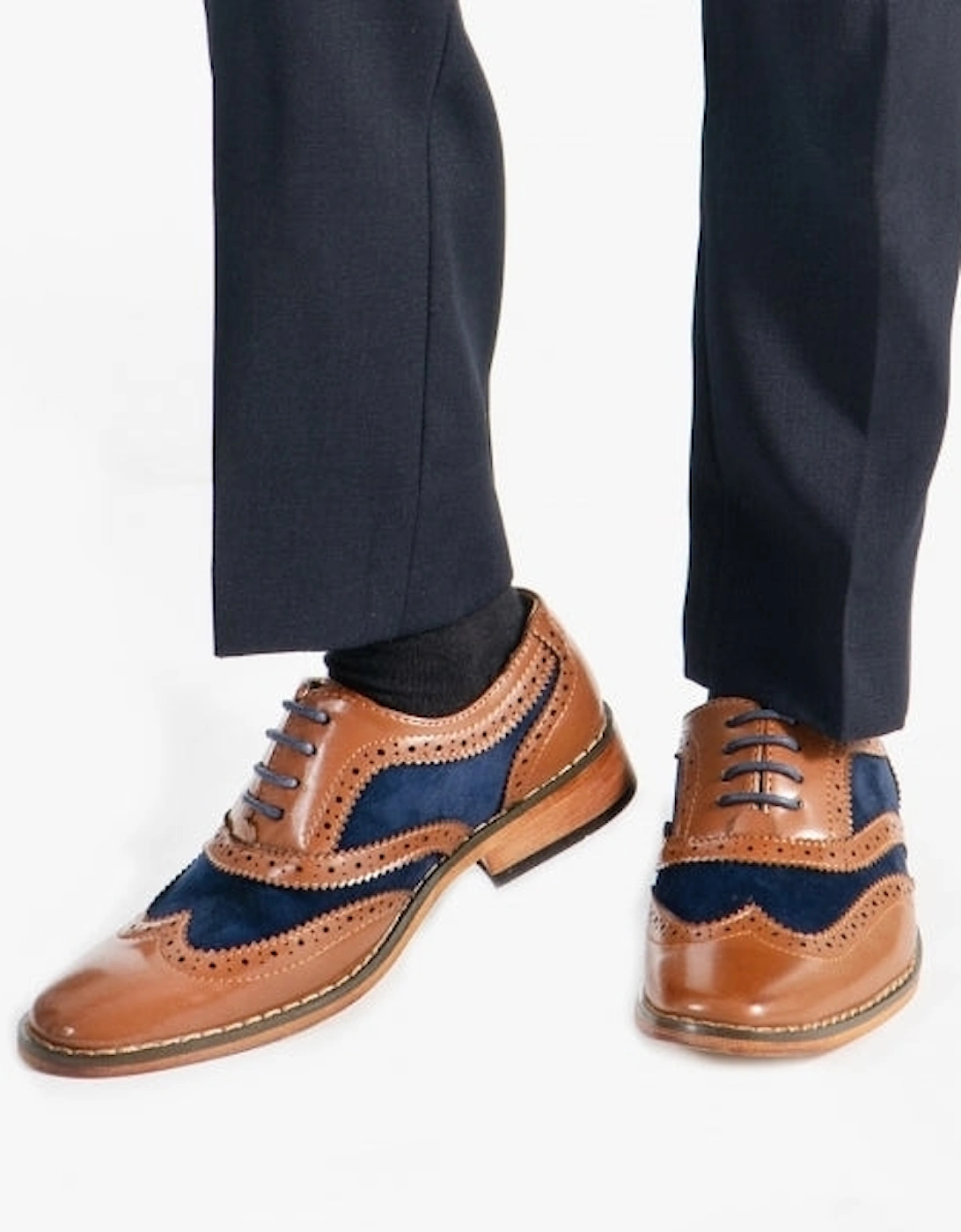 DAVID JNR Boys Two Tone Brogues Tan/Navy