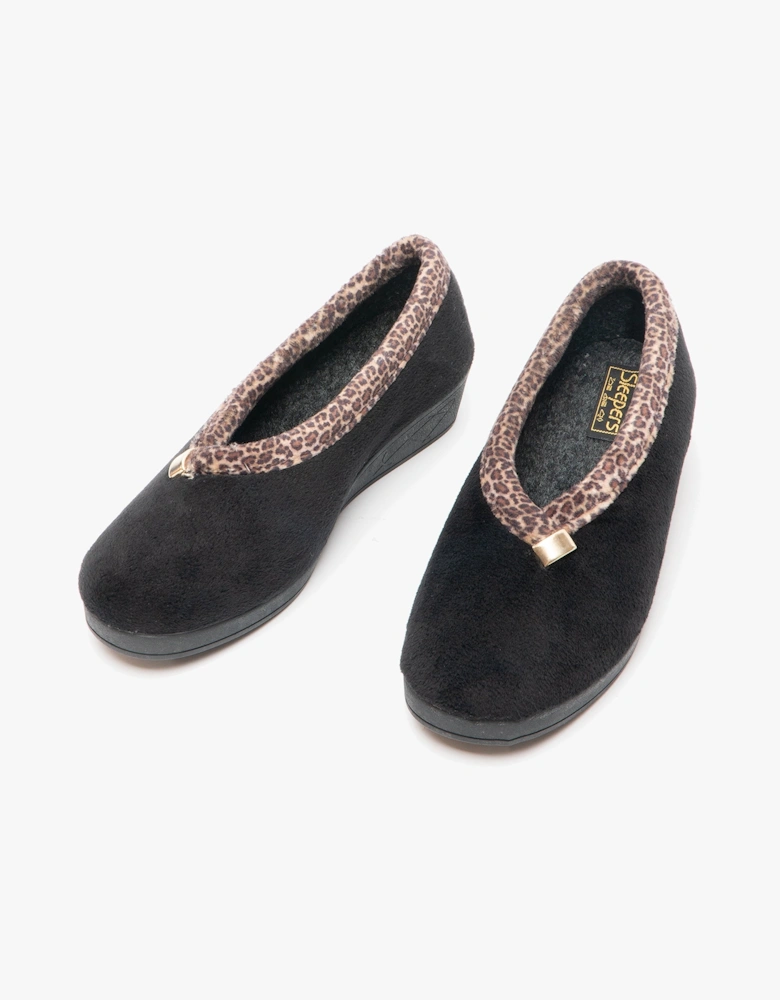 DAWN Womens Velour Full Slippers Black/Ocelot