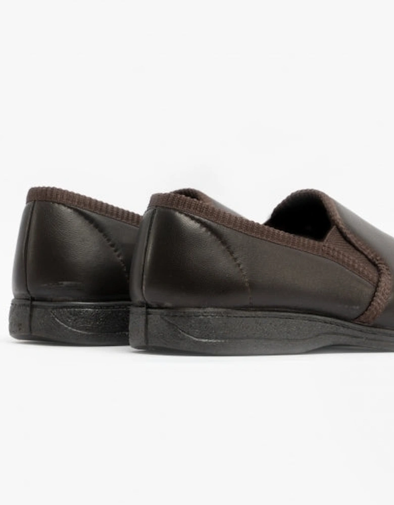 HADLEY Mens Leather Slippers Brown