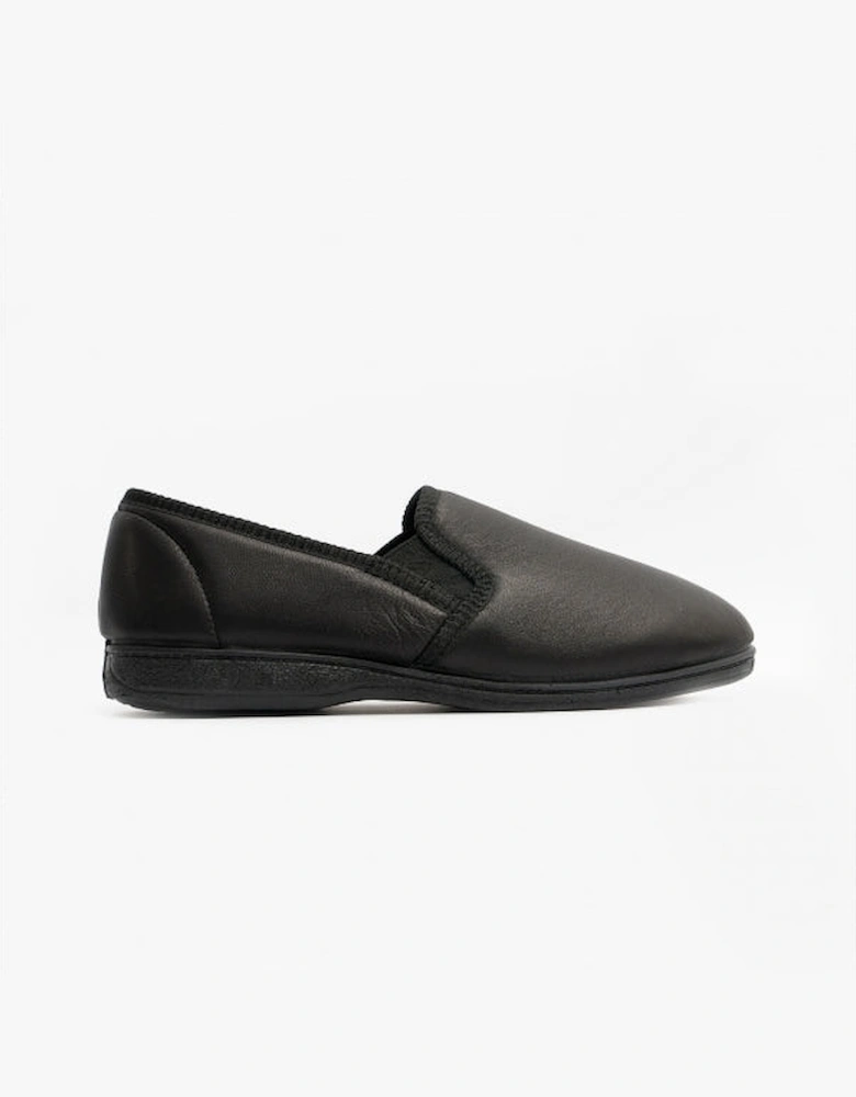 HADLEY Mens Leather Slippers Black