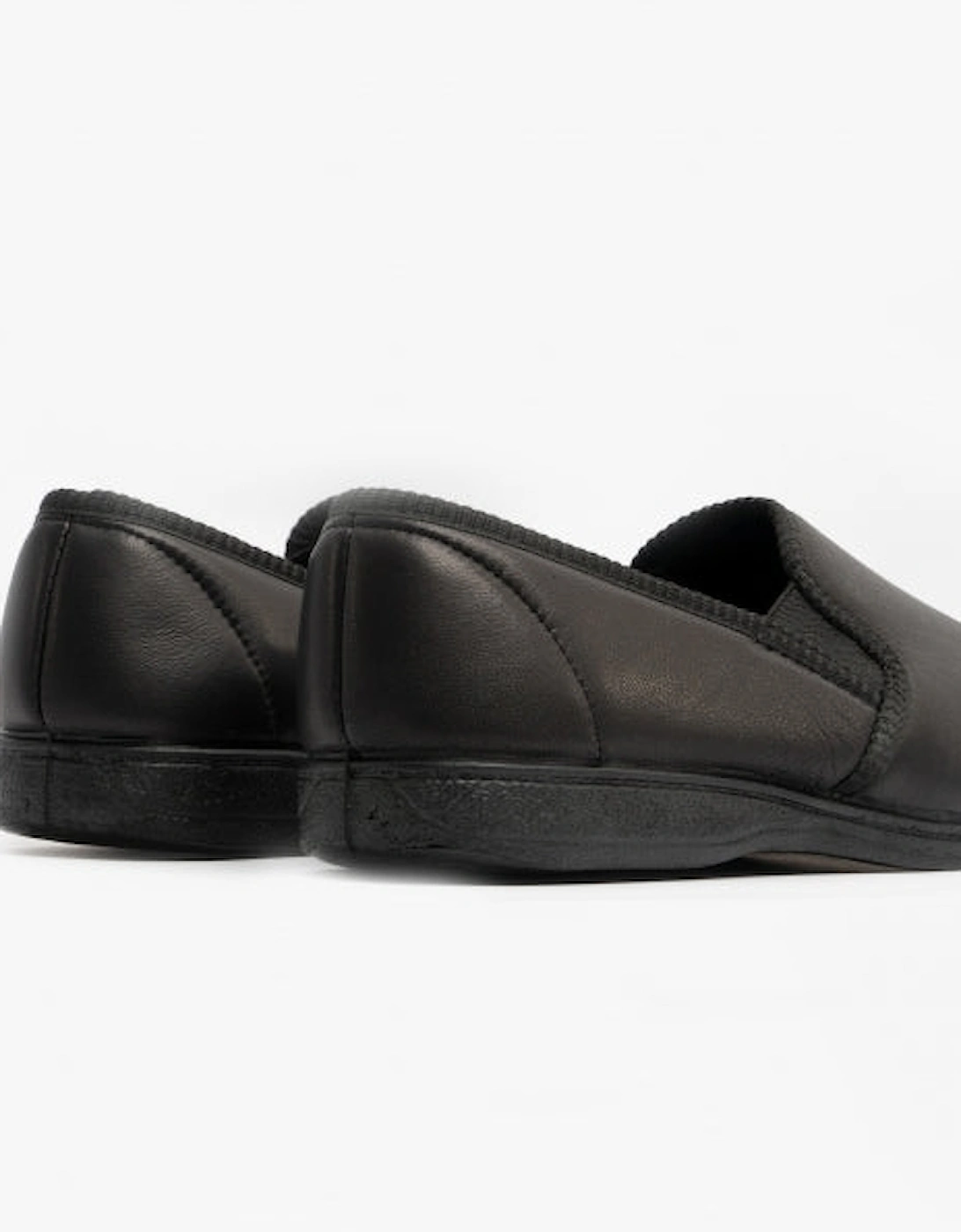 HADLEY Mens Leather Slippers Black