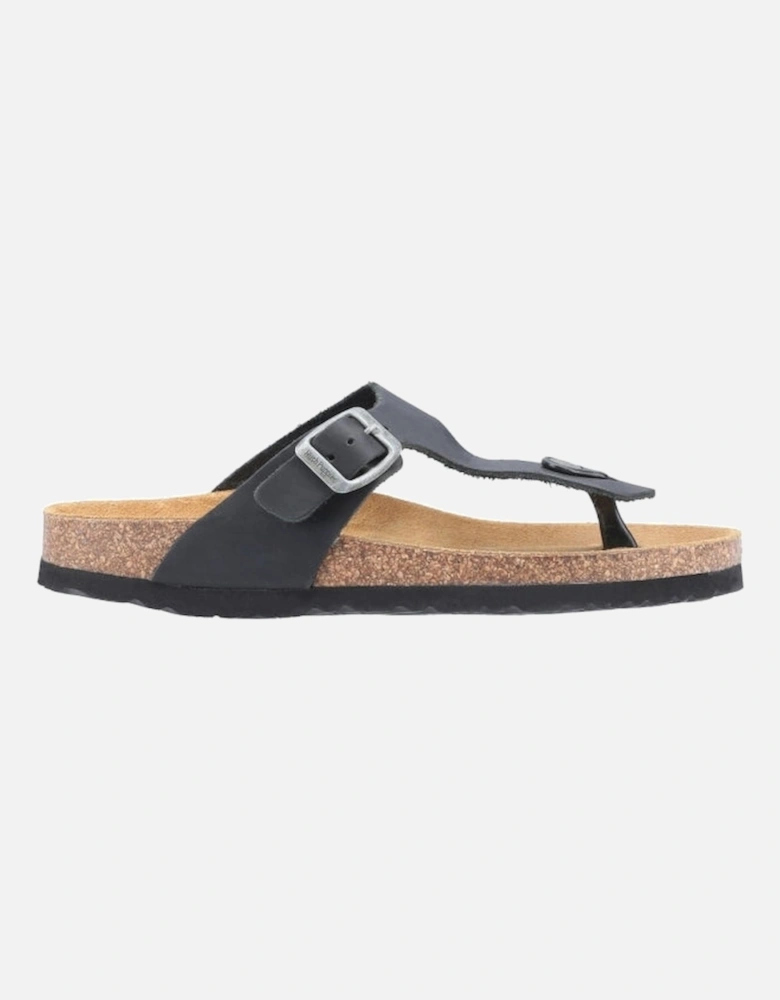 KAYLA Womens Leather Toe Post Sandals Black