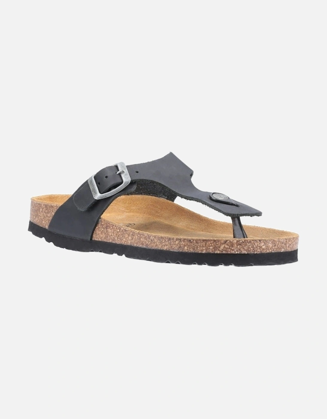 KAYLA Womens Leather Toe Post Sandals Black