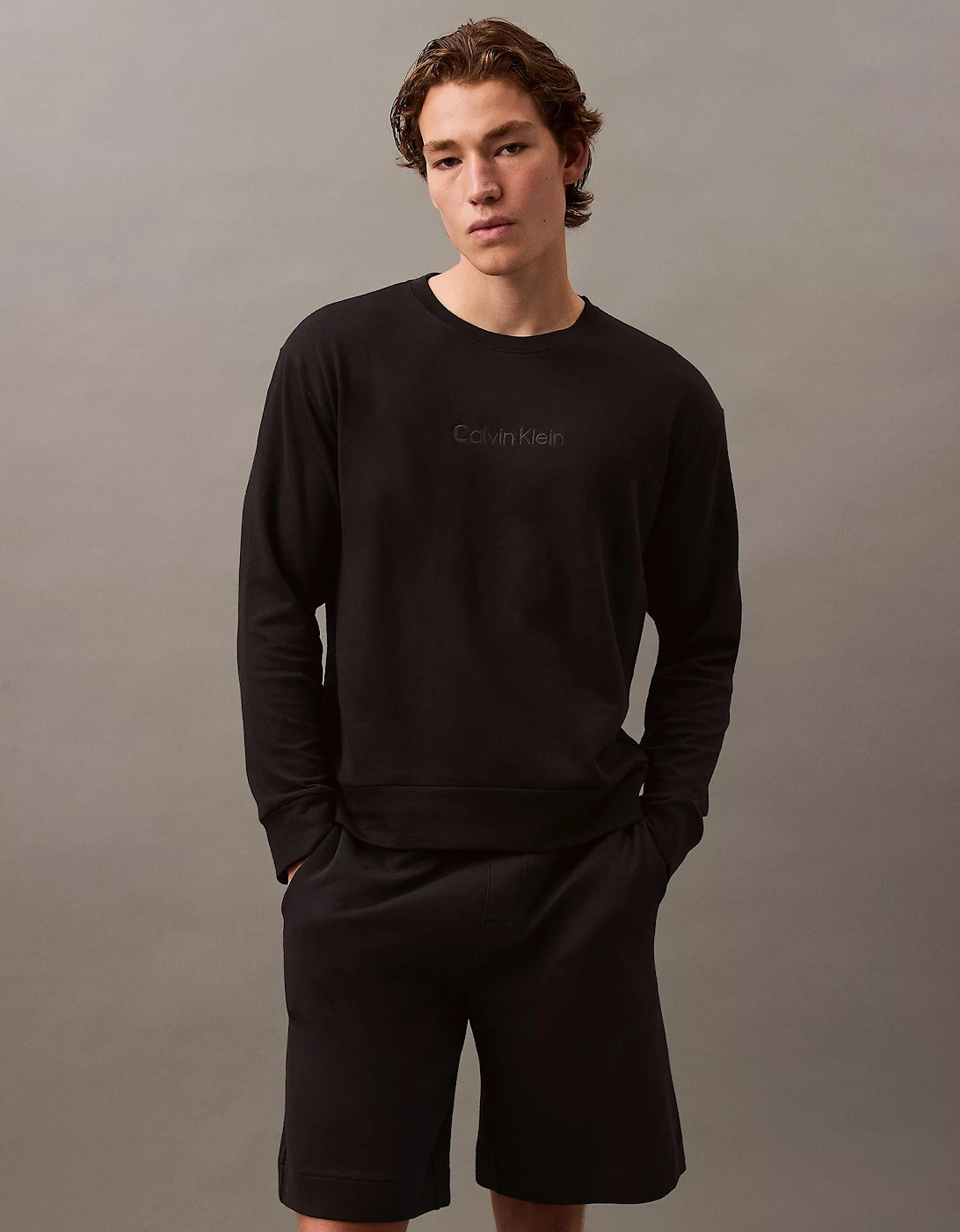 Men's Calvin Klein MODERN TERRY Mens Sweatshirt Black - Size: 38