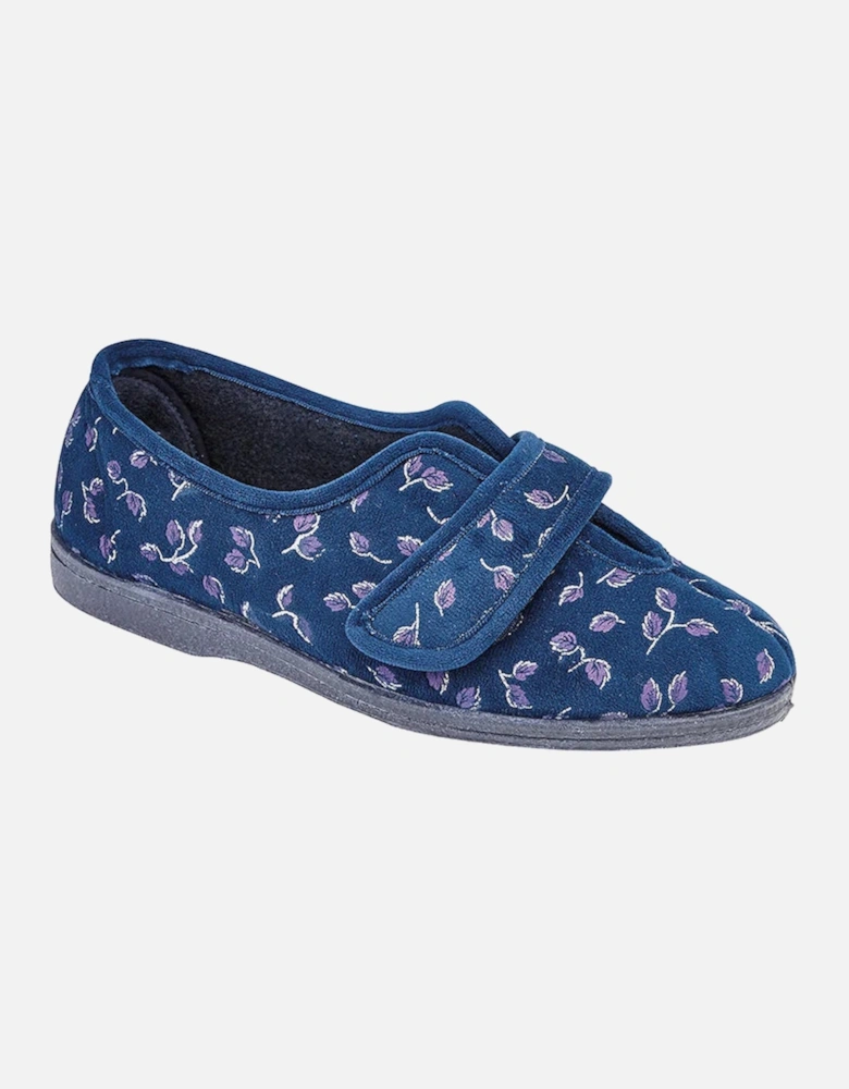 IVY Womens Full Slippers Navy Blue Floral