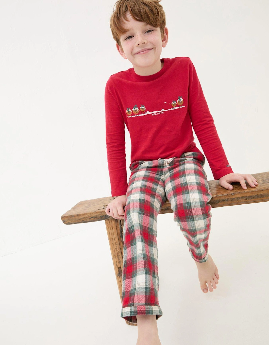 Kids Family Christmas Check Pyjama Set - Red