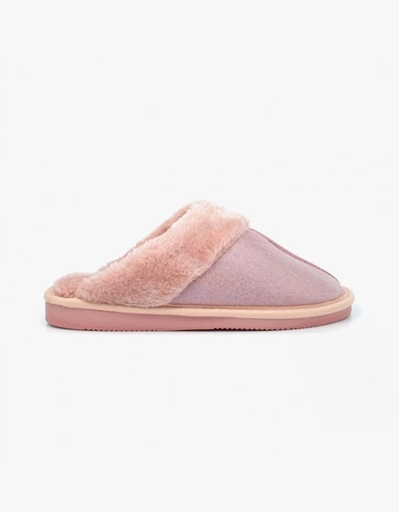 JULIET Womens Fur Cuff Sparkle Mules Pink