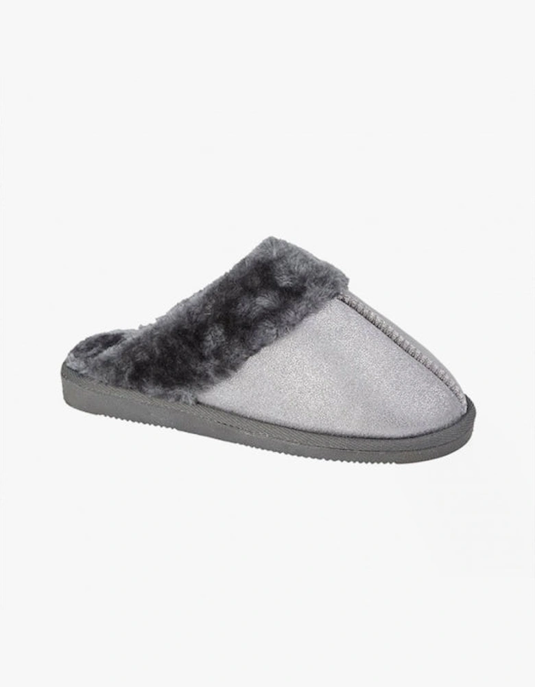 JULIET Womens Fur Cuff Sparkle Mules Silver