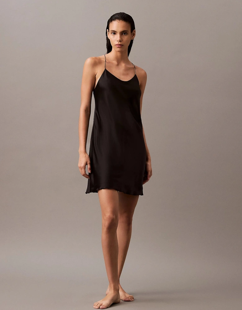 SATIN Womens Slip Night Dress Black