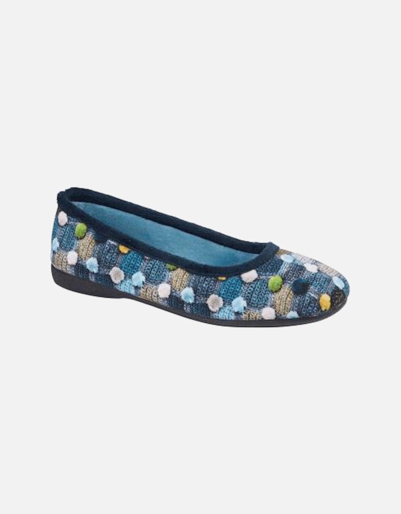 SAMIRA Womens Polka Dot Velour Lined Ballet Slippers Blue/Multi