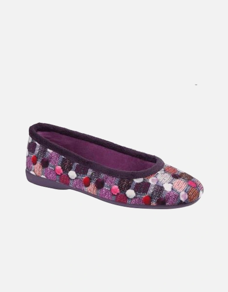 SAMIRA Womens Polka Dot Velour Lined Ballet Slippers Purple/Multi